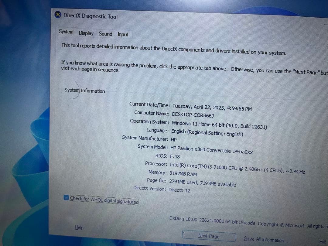 HP パビリオン x360 Core i3 第7世代