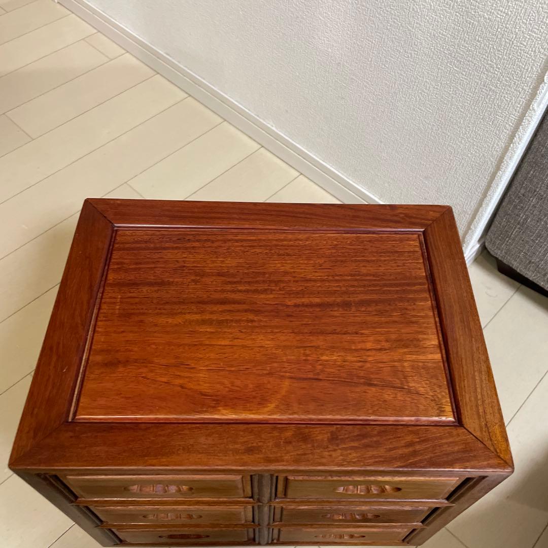 唐木 紫檀木 小物入れ 引出 唐木家具 高級銘木 透かし彫り 花梨 紫檀家具