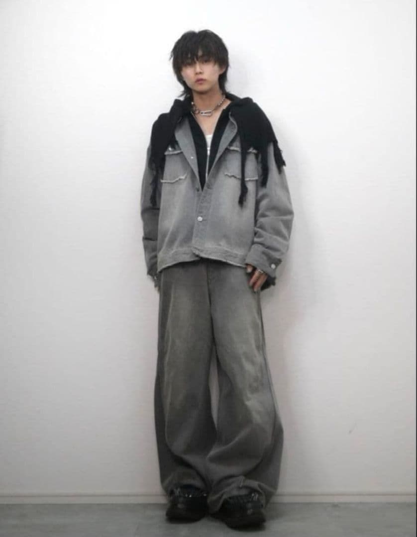 【新品未使用】GRANCY ニットレイヤードデザインジップフーディ ブラック/M