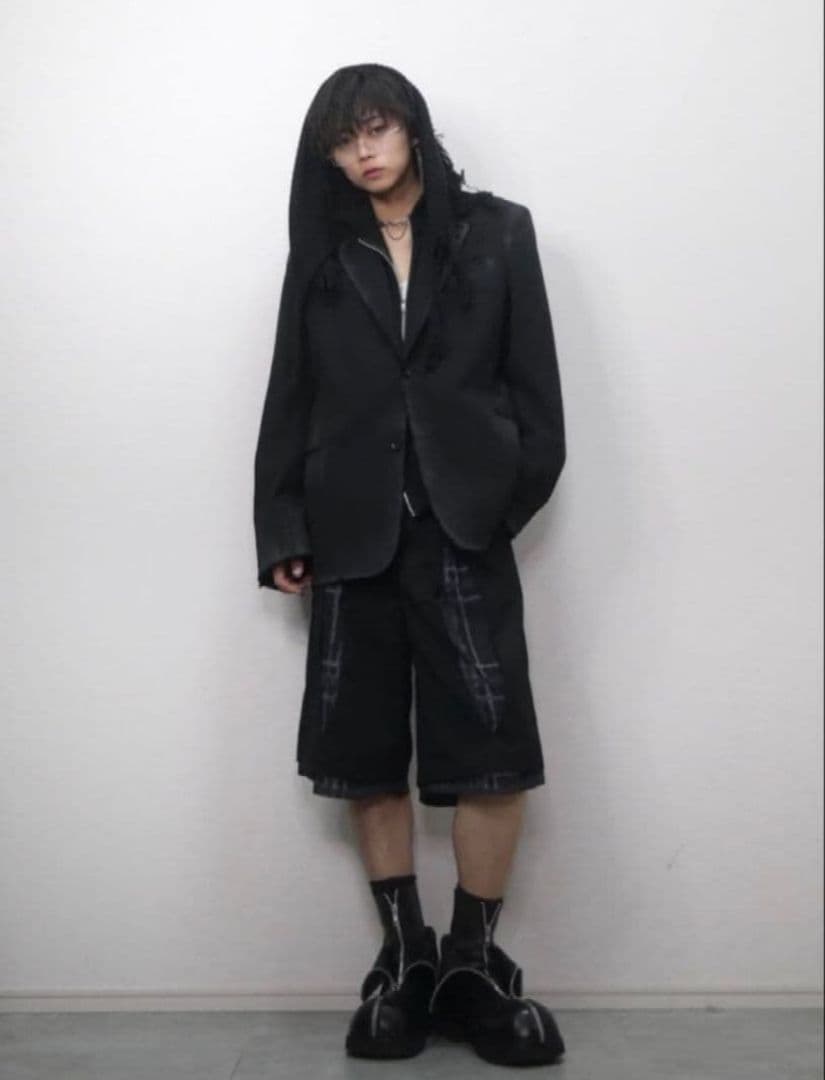 【新品未使用】GRANCY ニットレイヤードデザインジップフーディ ブラック/M