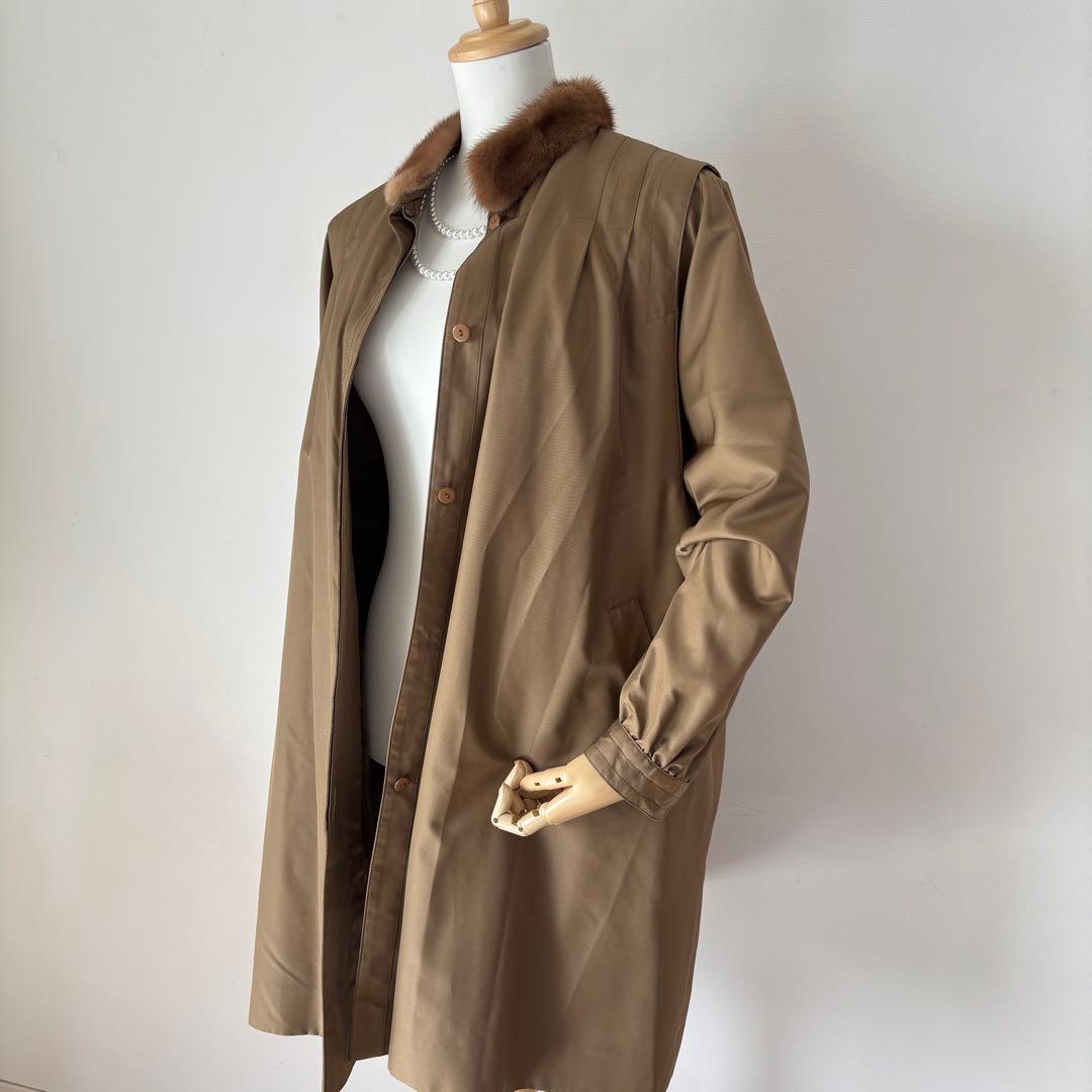 【極美品】Kanebo シルク100％　リアルファー付きコート　Lサイズ