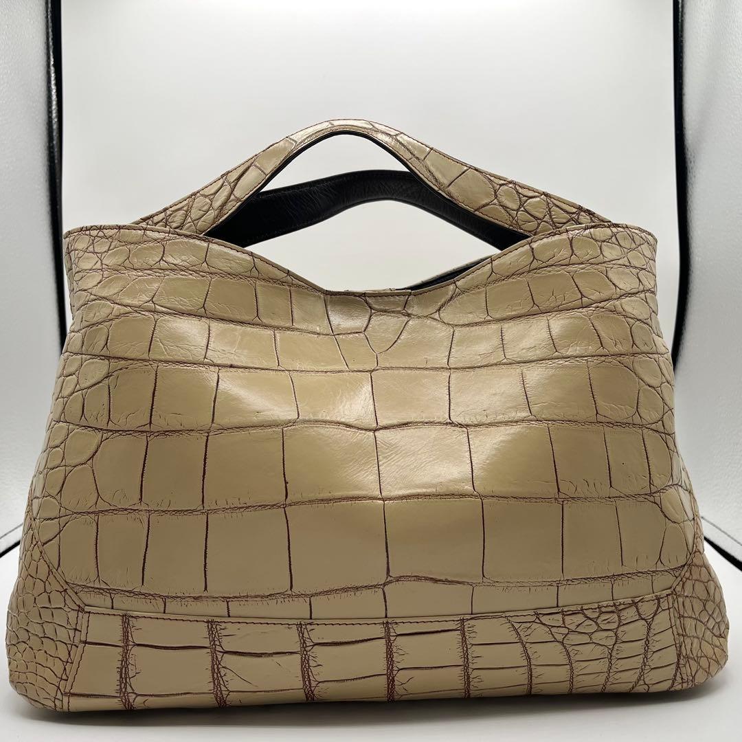 JRA認定 美品◎ クロコダイル ハンドバッグ 目地染め ベージュ 大容量