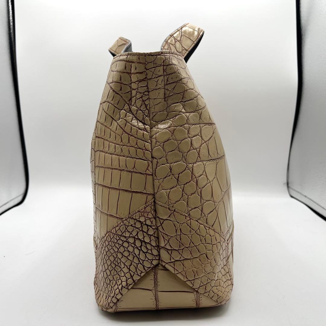 JRA認定 美品◎ クロコダイル ハンドバッグ 目地染め ベージュ 大容量