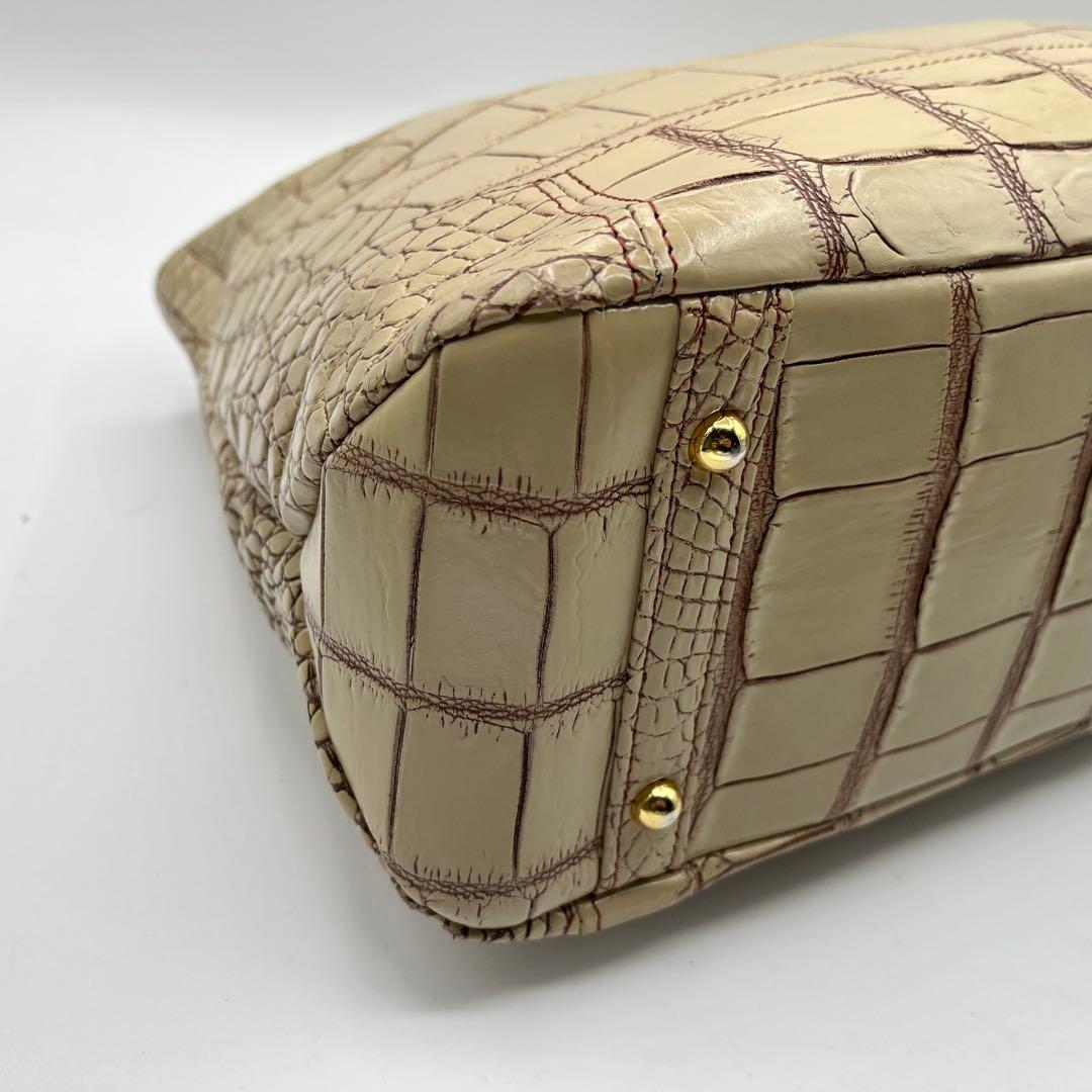 JRA認定 美品◎ クロコダイル ハンドバッグ 目地染め ベージュ 大容量