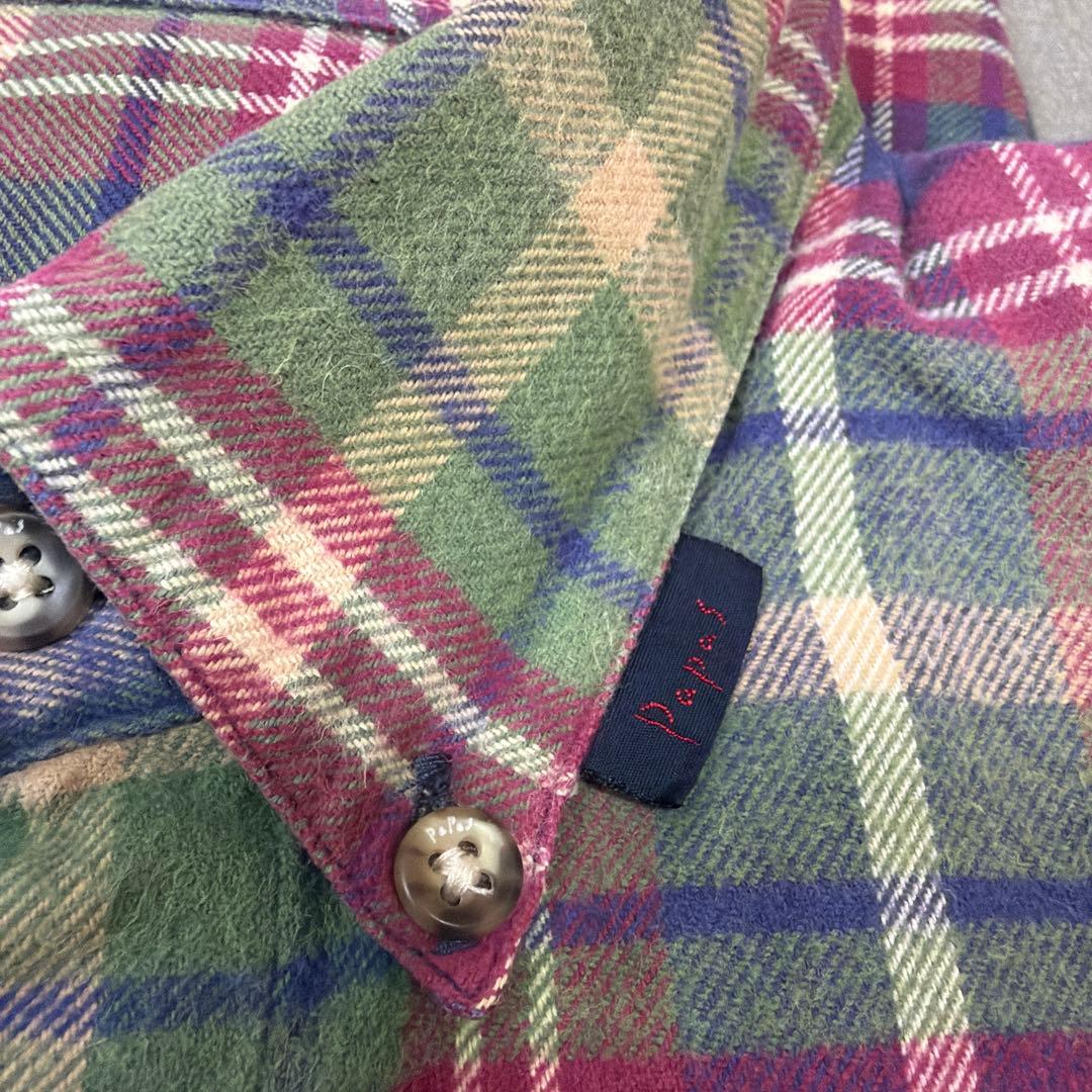 ブッチ46美品日本製Papasリバースタータンチェック長袖フランネルシャツ