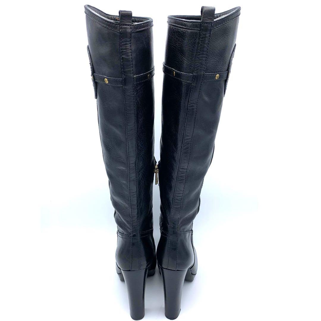 トリーバーチ　ロングブーツ　ブラック　レザー　ロゴ