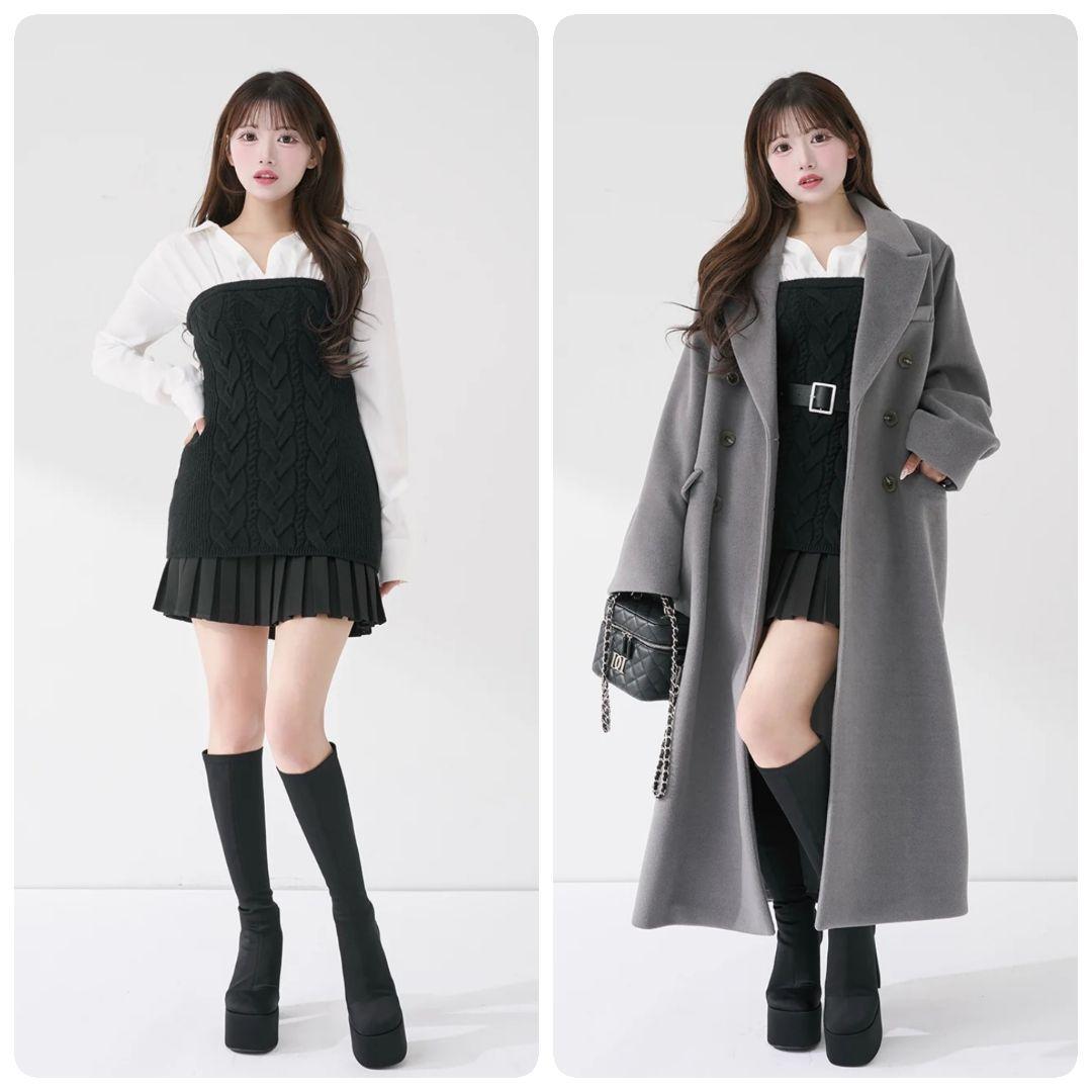 Darich ダーリッチ シャツドッキングプリーツニットミニワンピース FREE