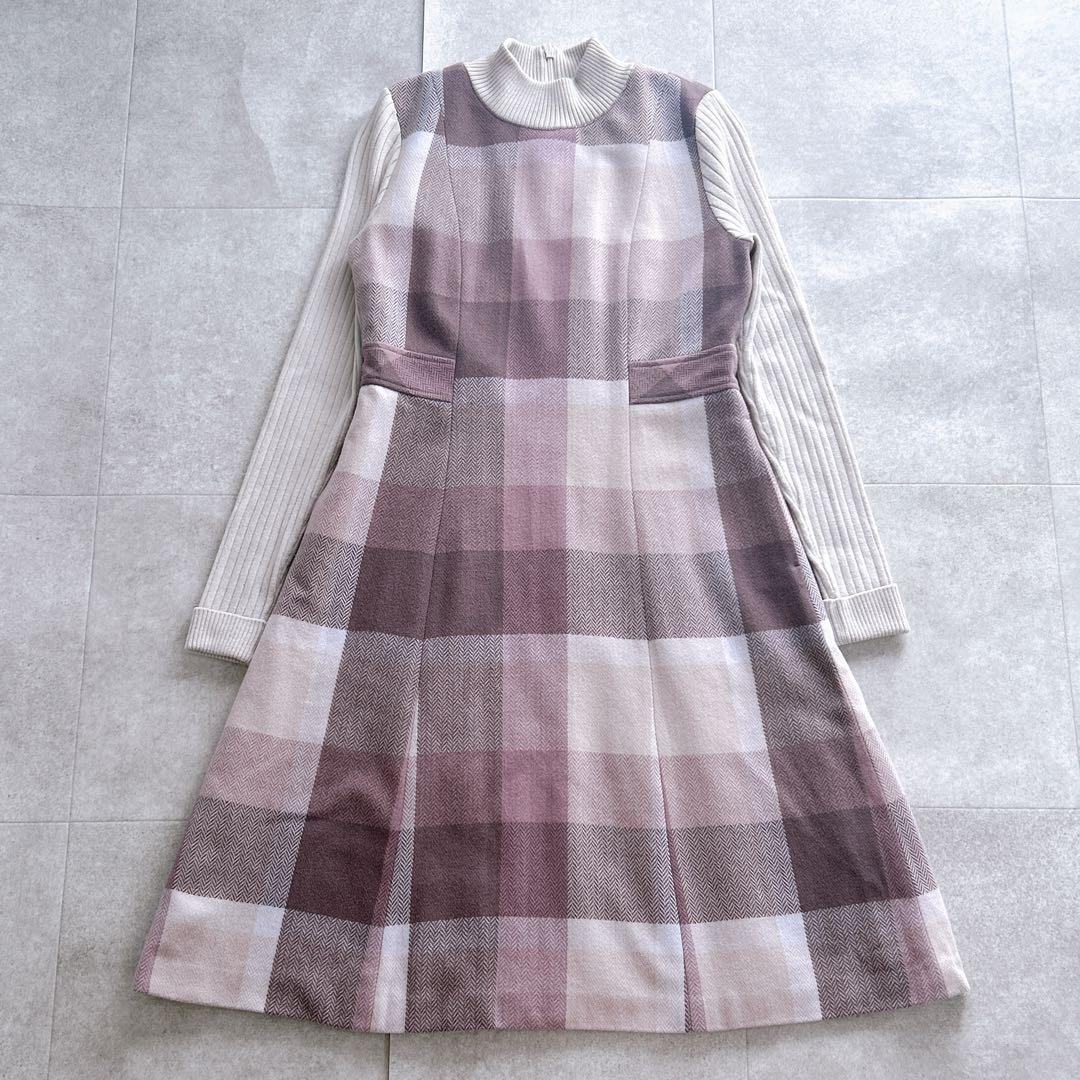 美品✨ブルーレーベルクレストブリッジ チェックプラスティーへリンボーンドレス M