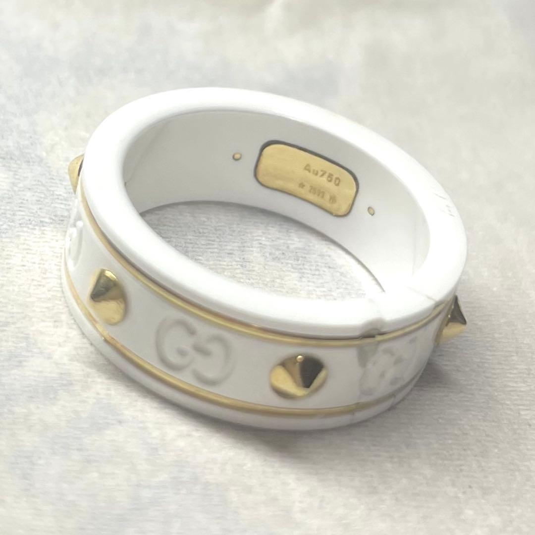 レア　11号　GUCCI ホワイト k18 アイコン リング セラミック　訳あり