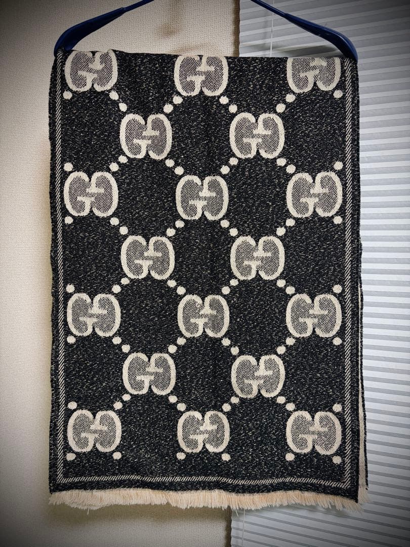 GUCCI マフラー GG ロゴ　ジャガード　メタリック　ウール　リバーシブル