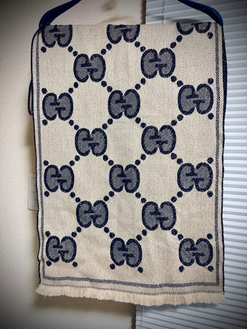 GUCCI マフラー GG ロゴ　ジャガード　メタリック　ウール　リバーシブル