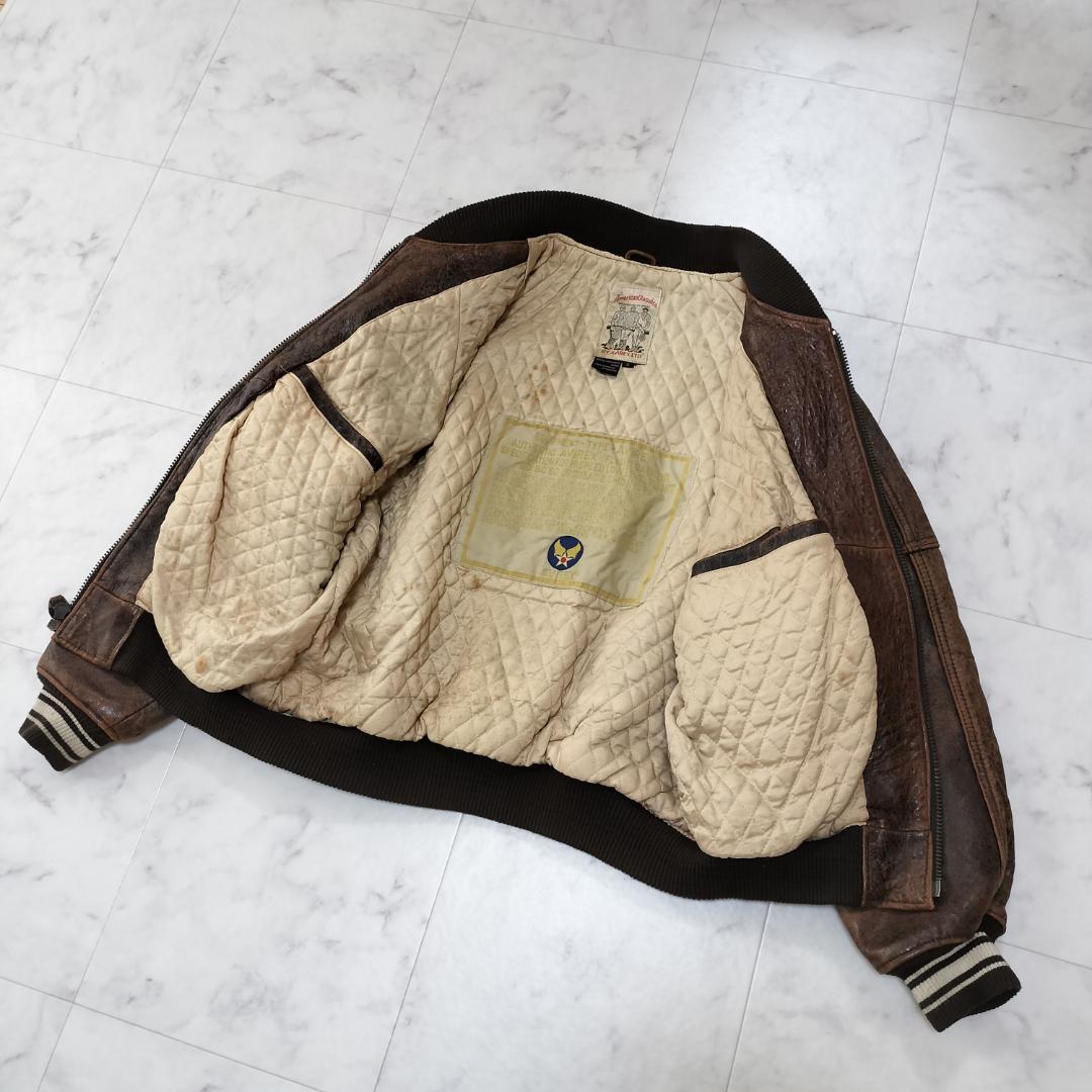 AVIREX オールレザー バーシティジャケット S レザースタジャン ブラウン