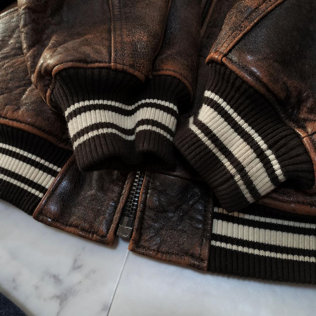 AVIREX オールレザー バーシティジャケット S レザースタジャン ブラウン