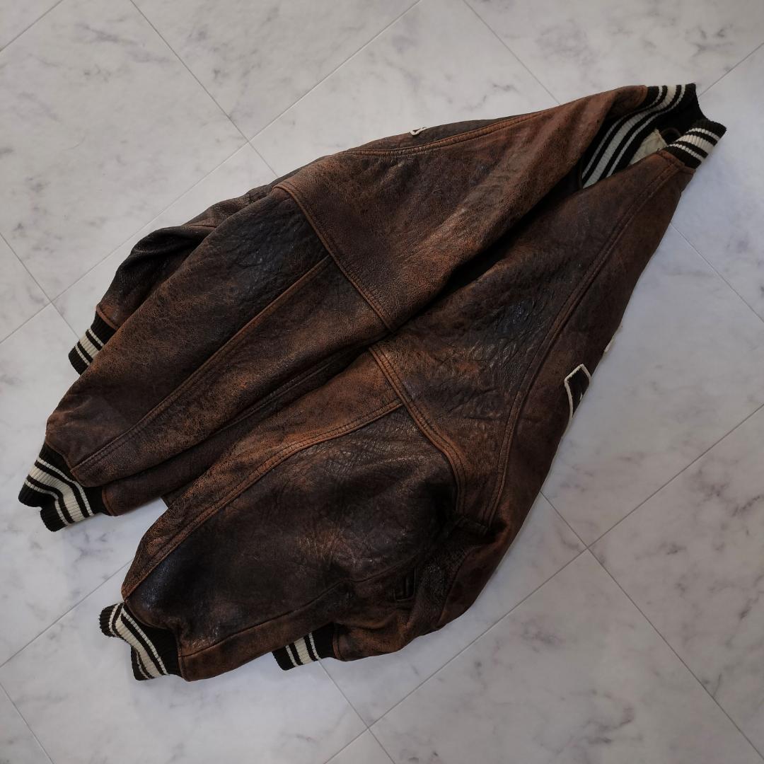 AVIREX オールレザー バーシティジャケット S レザースタジャン ブラウン