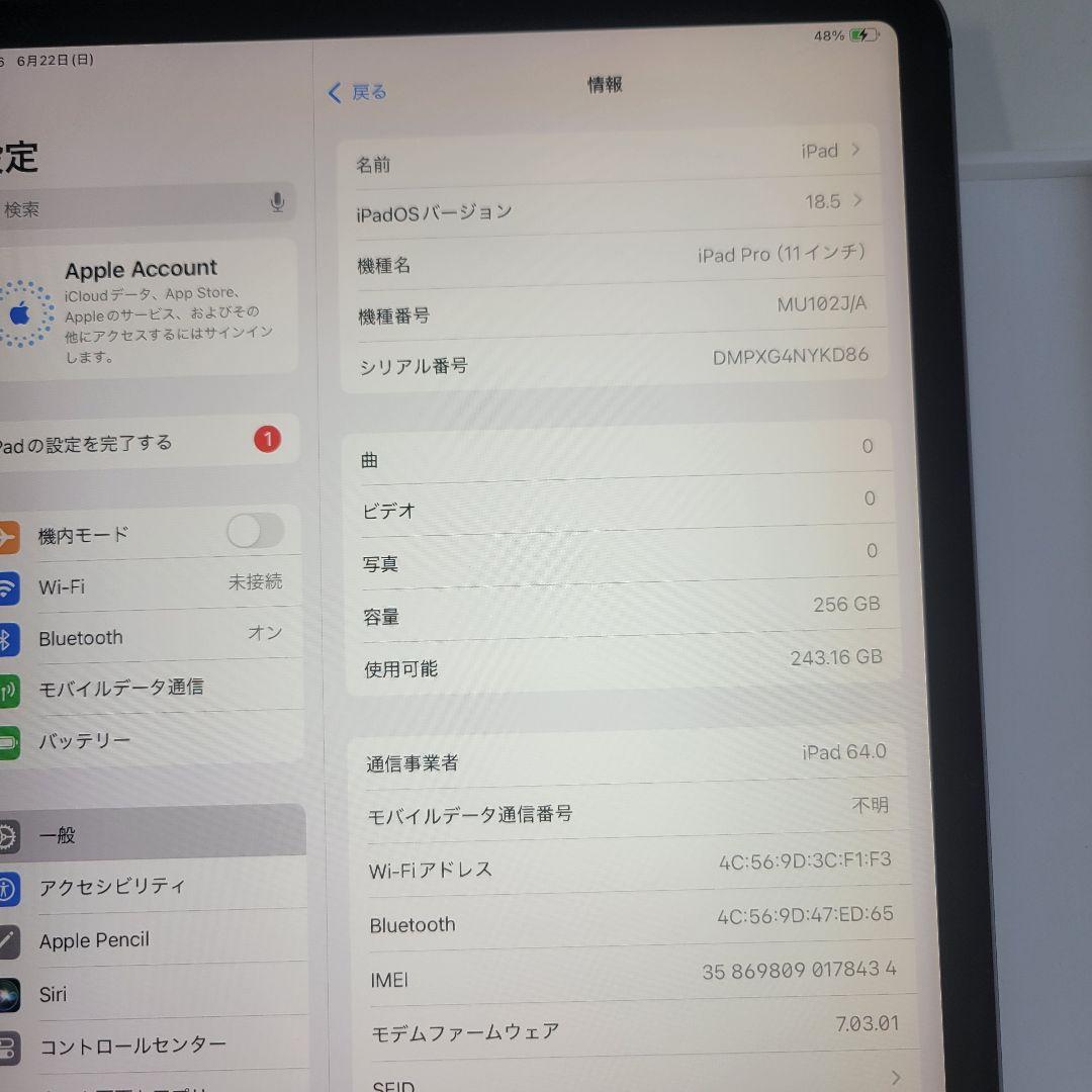 iPad Pro 11 256GB セルラー第1世代 2018 MU102J