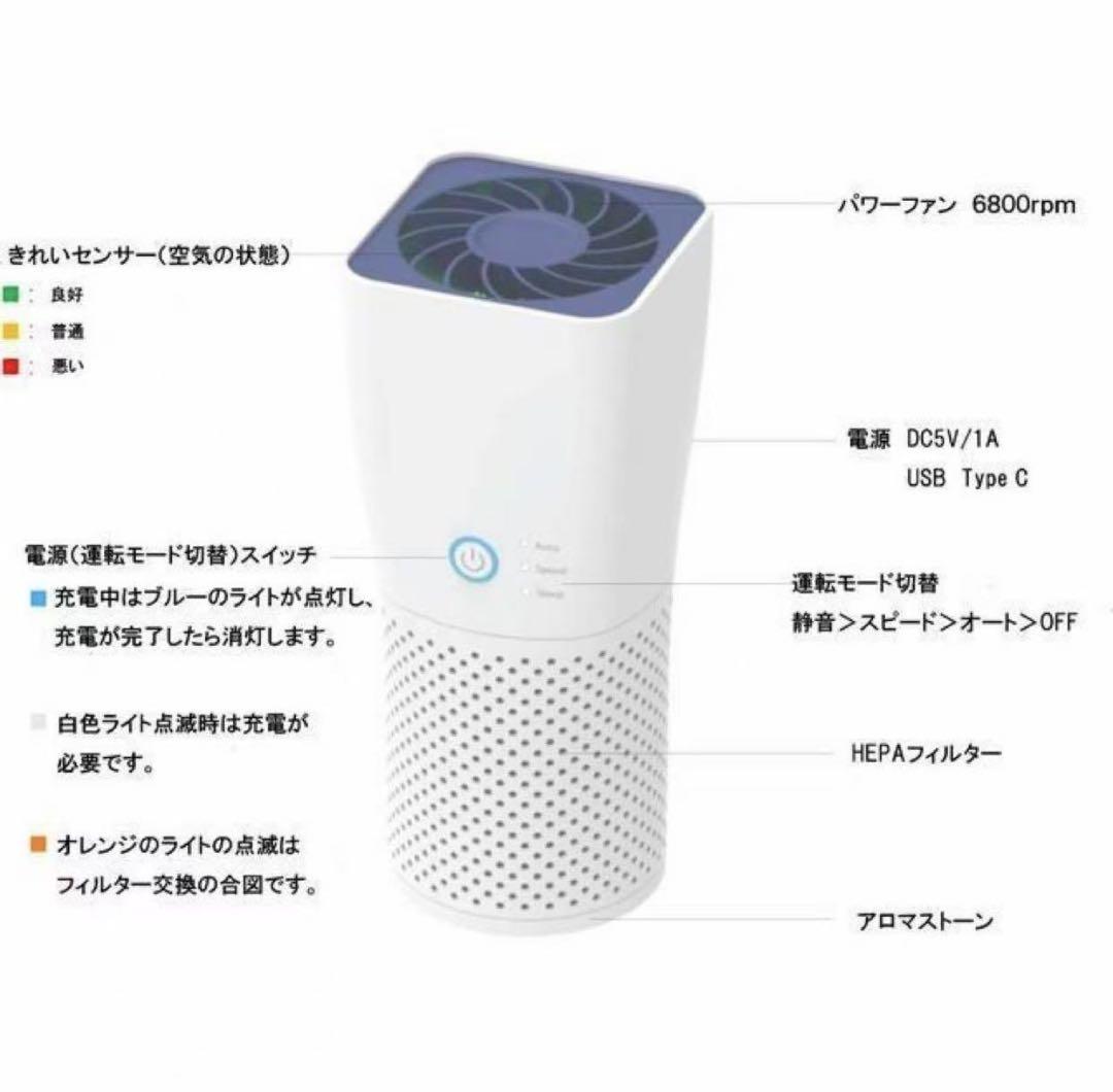 空気清浄機 花粉にお悩みの方に 持ち運び可能な T005730 ホワイト