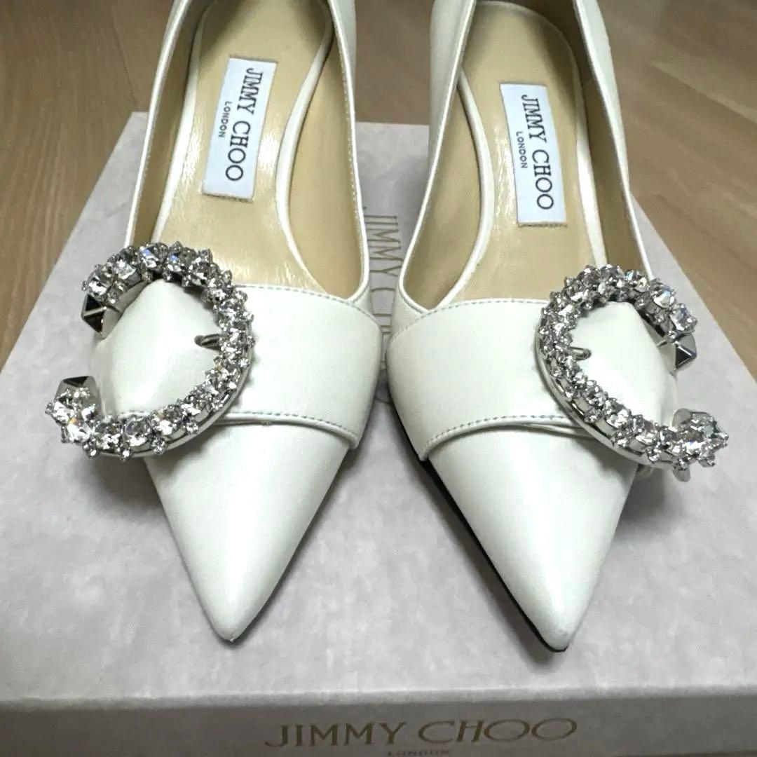 【美品】JIMMY CHOO ビジューホワイトパンプス 36.5