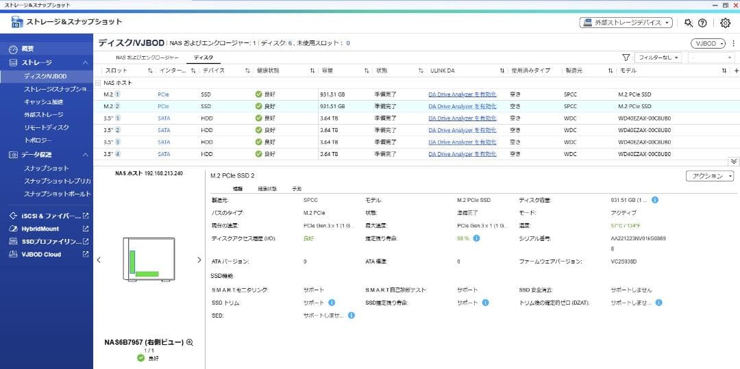 外付けハードディスク・ドライブ QNAP TS-464-8G, SSD 1TBx2, HDD 4TBx4