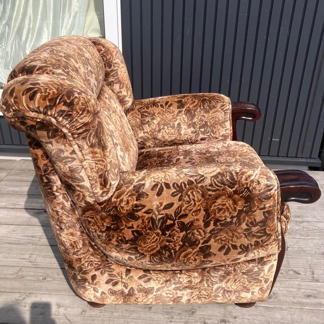 昭和レトロ 薔薇バラ柄 花柄ベロアソファ 1人掛けソファ アームチェア モケット