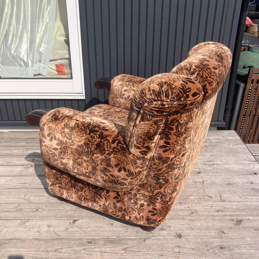 昭和レトロ 薔薇バラ柄 花柄ベロアソファ 1人掛けソファ アームチェア モケット