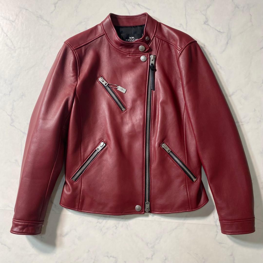 【美品】コーチ　シングルライダース　レザージャケット　チャーム　サイズSP　羊革