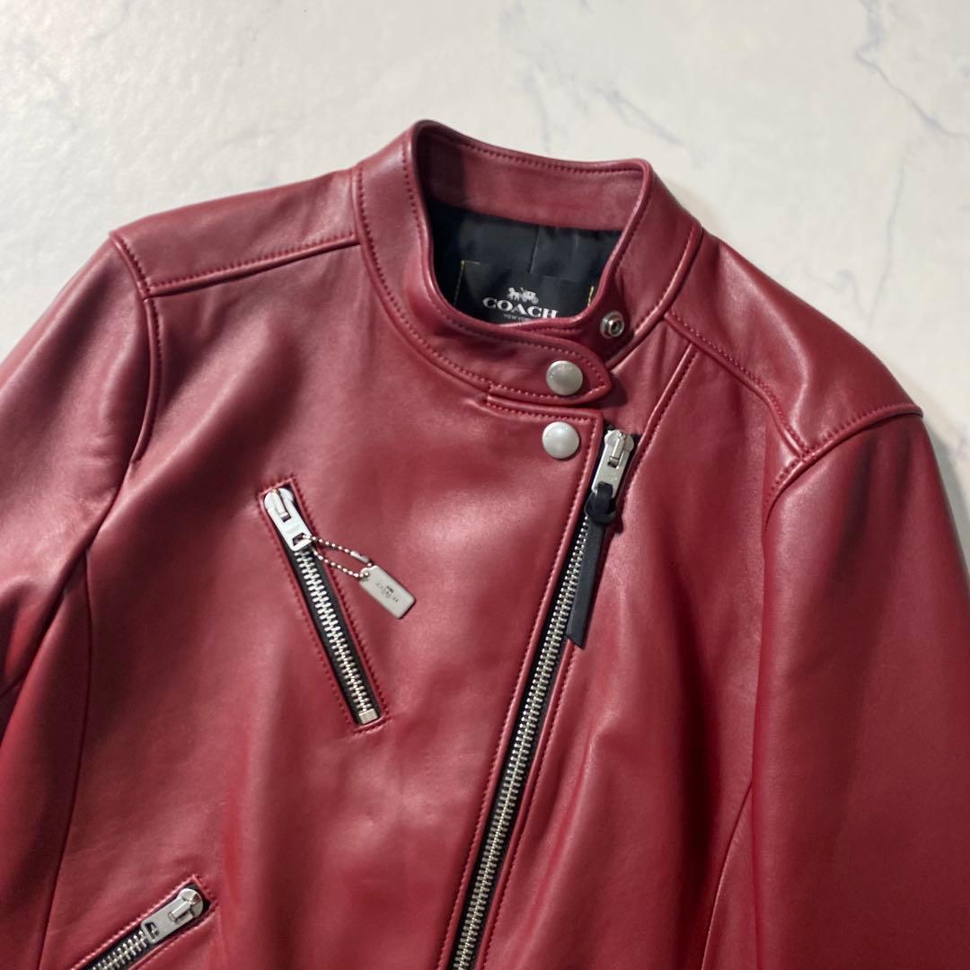 【美品】コーチ　シングルライダース　レザージャケット　チャーム　サイズSP　羊革