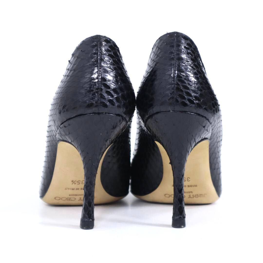 美品 Jimmy Choo ブラックリアルパイソン Pトゥ パンプス 35.5