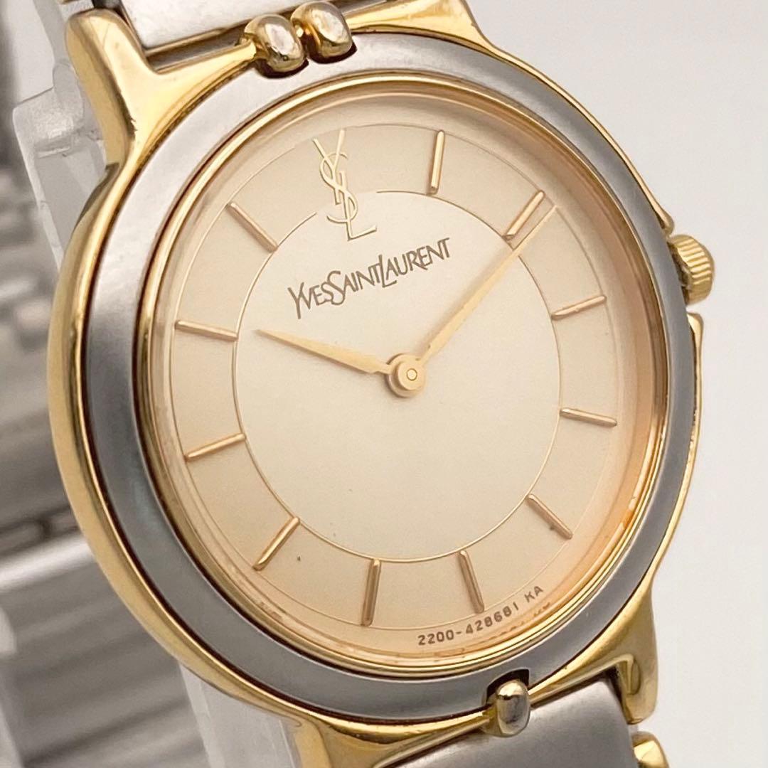 【稼働品】イヴ・サンローラン 2200 クォーツ 腕時計 コンビ