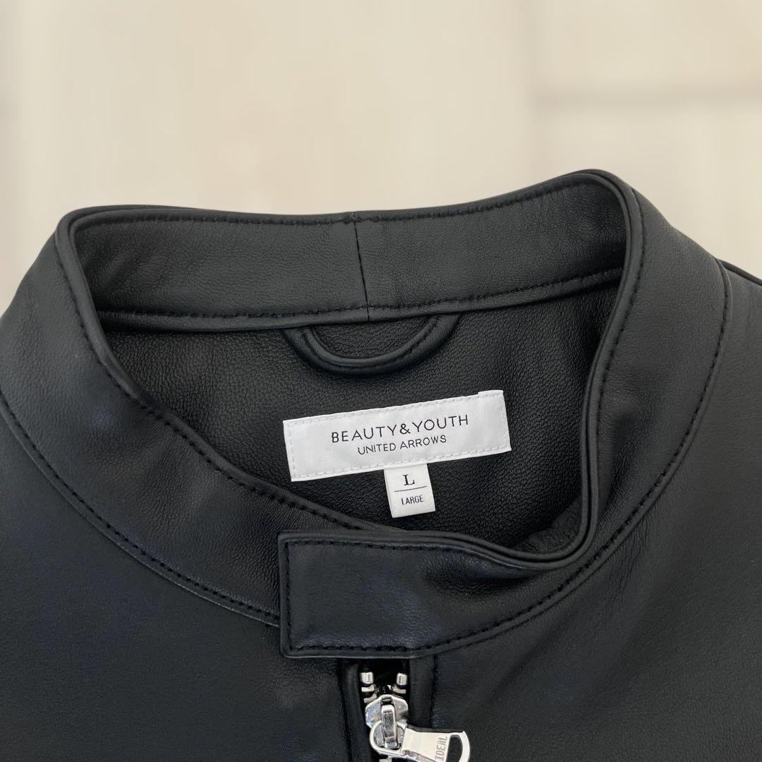 極美品 BEAUTY&YOUTH シングルレザー ライダース L ブラック