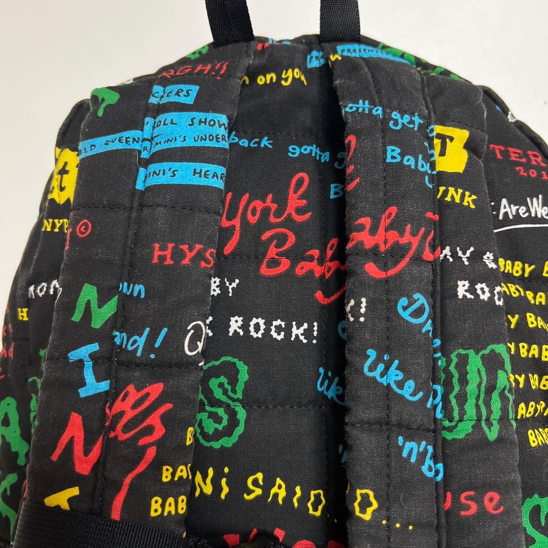 ヒステリックミニ　リュック　黒　リリック柄　刺繍　ワッペン　チェストベルト