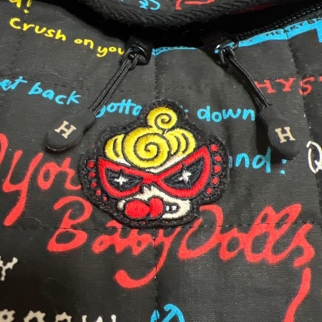 ヒステリックミニ　リュック　黒　リリック柄　刺繍　ワッペン　チェストベルト