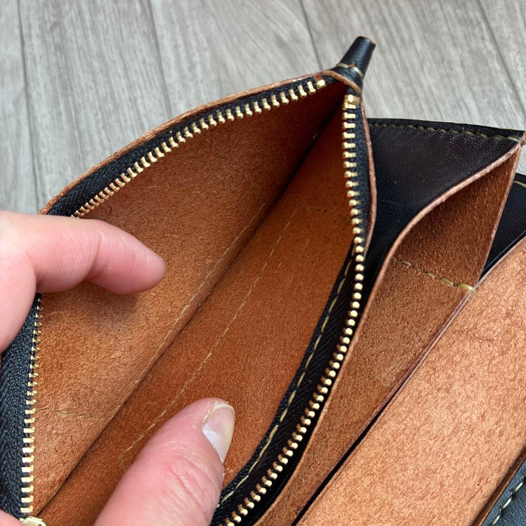 【茶芯ブラック】トラッカーウォレット　ロング　真鍮　三層