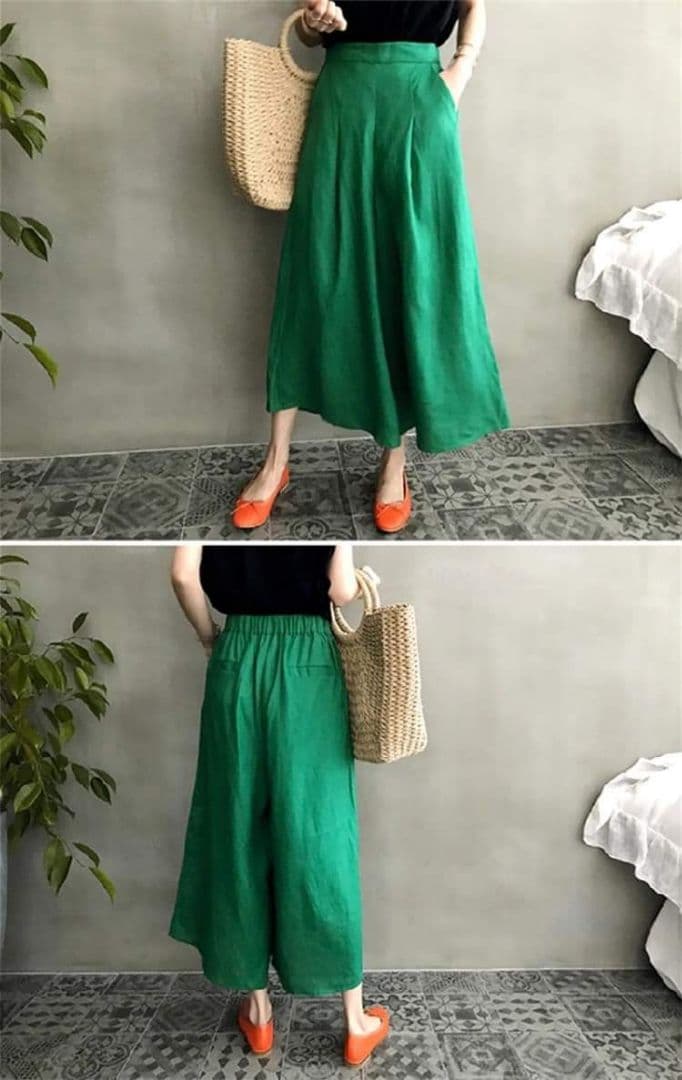 リネンパンツ♡ 赤 カラーパンツ ガウチョパンツ フレア 上品 ブーツに◎ M