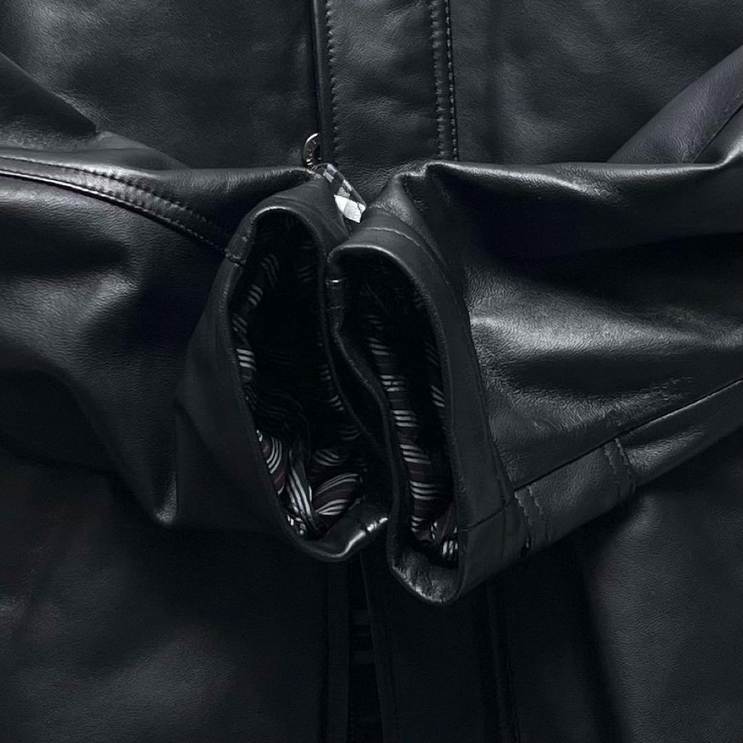 美中古 バーバリー ブラックレーベル ラムレザー M ラビットファー ブラック