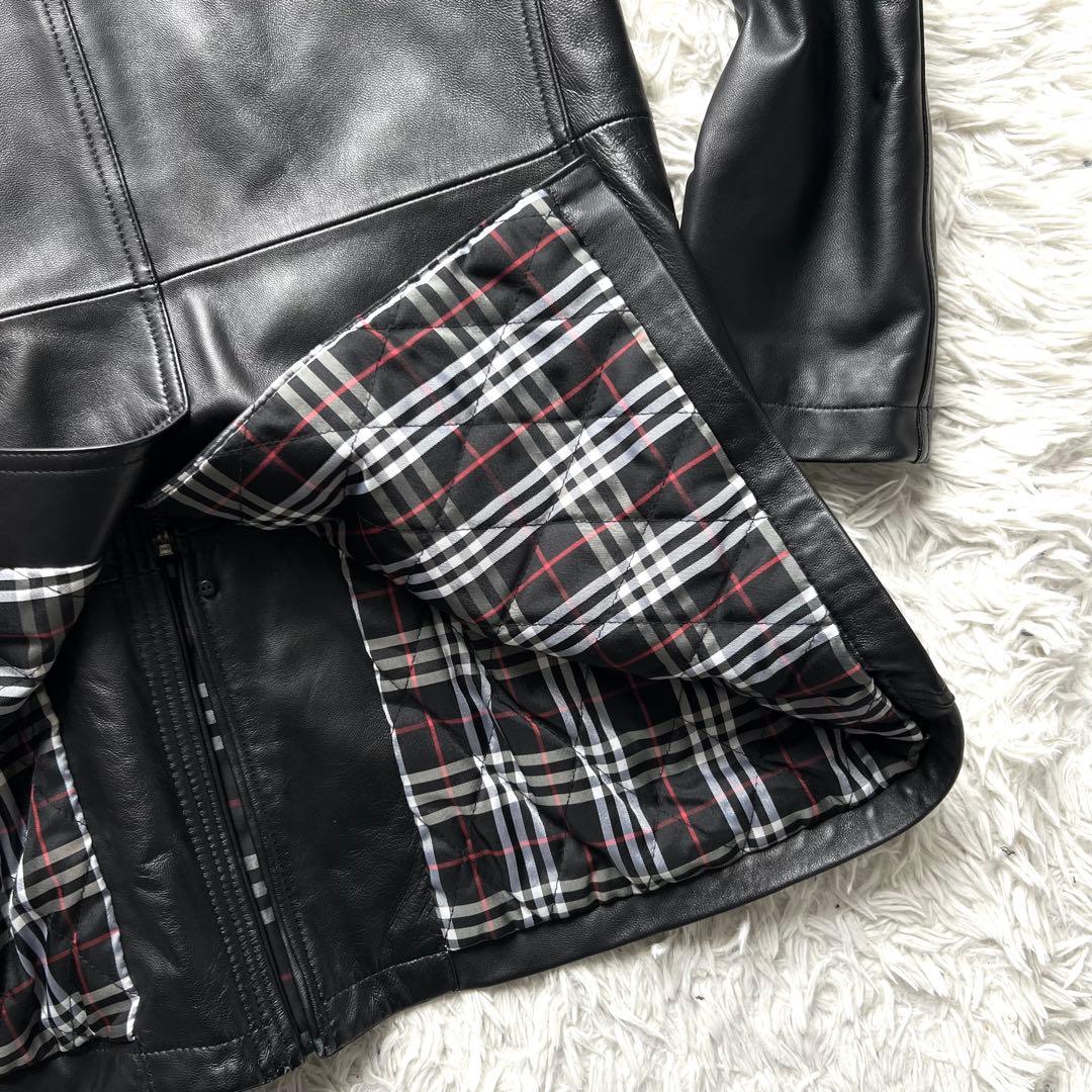 美中古 バーバリー ブラックレーベル ラムレザー M ラビットファー ブラック