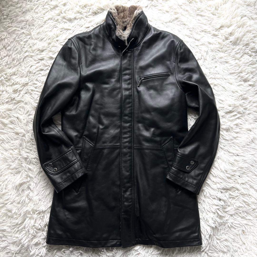 美中古 バーバリー ブラックレーベル ラムレザー M ラビットファー ブラック