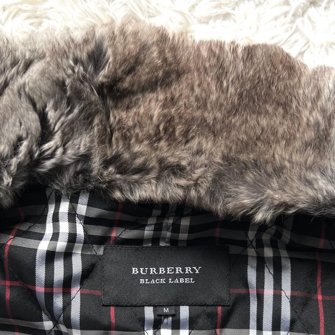 美中古 バーバリー ブラックレーベル ラムレザー M ラビットファー ブラック