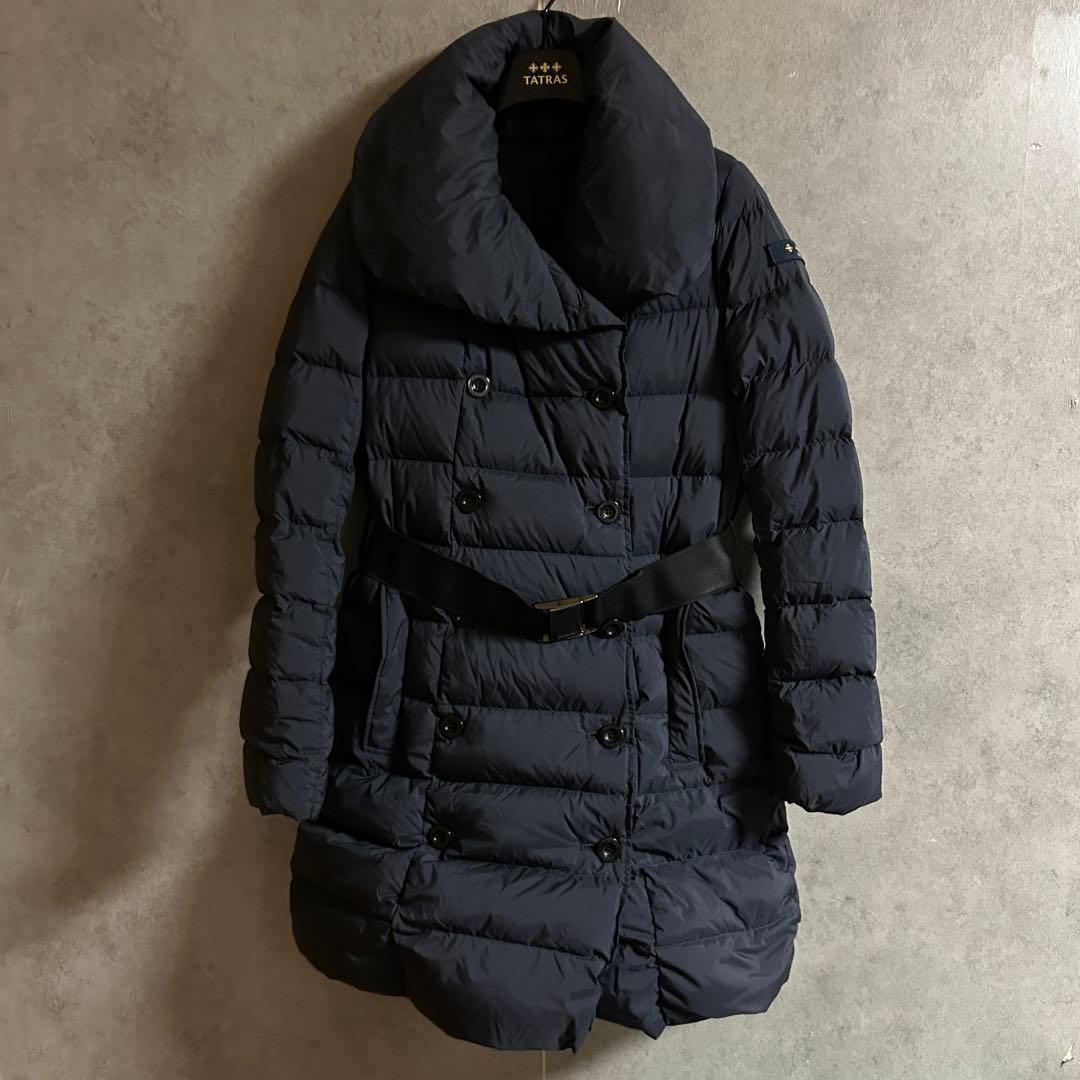 【美品】TATRAS ダウンジャケット ネイビー ベルト 人気 アゴーニャ
