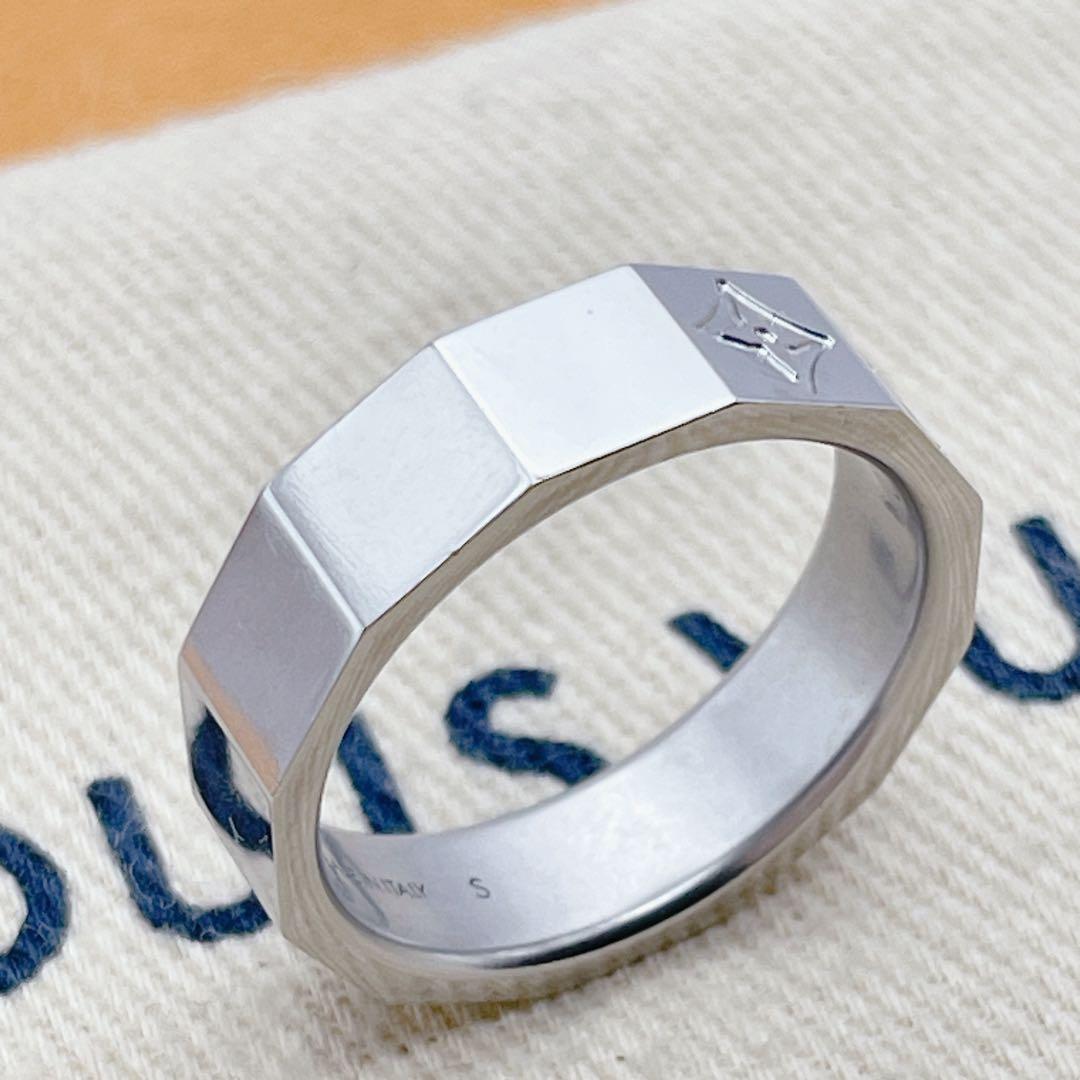 LOUIS VUITTON リング　モノグラム　キューブ　シルバー　ブロック