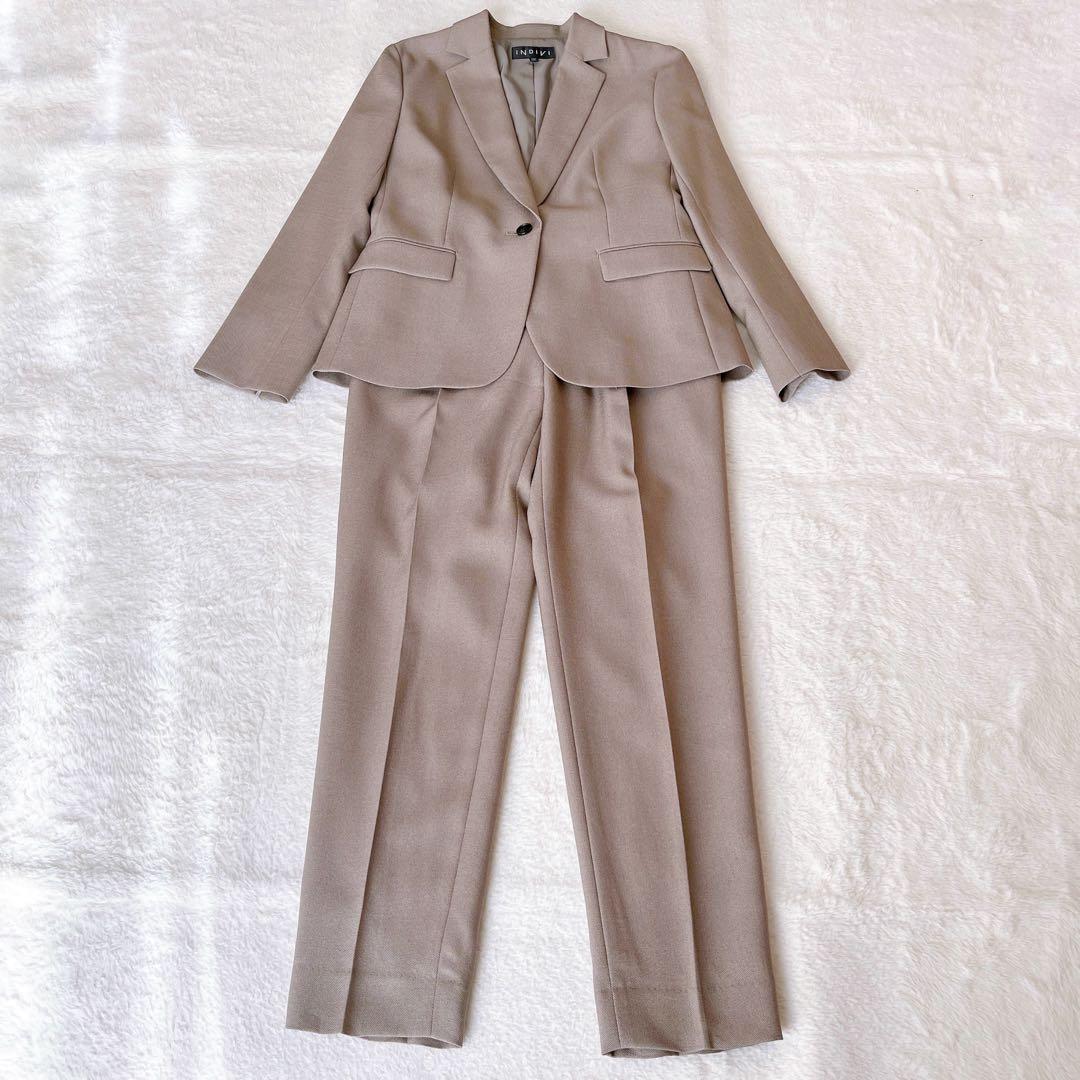 未使用級✨インディヴィ パンツスーツ セットアップ　ベージュ　Mサイズ　洗える