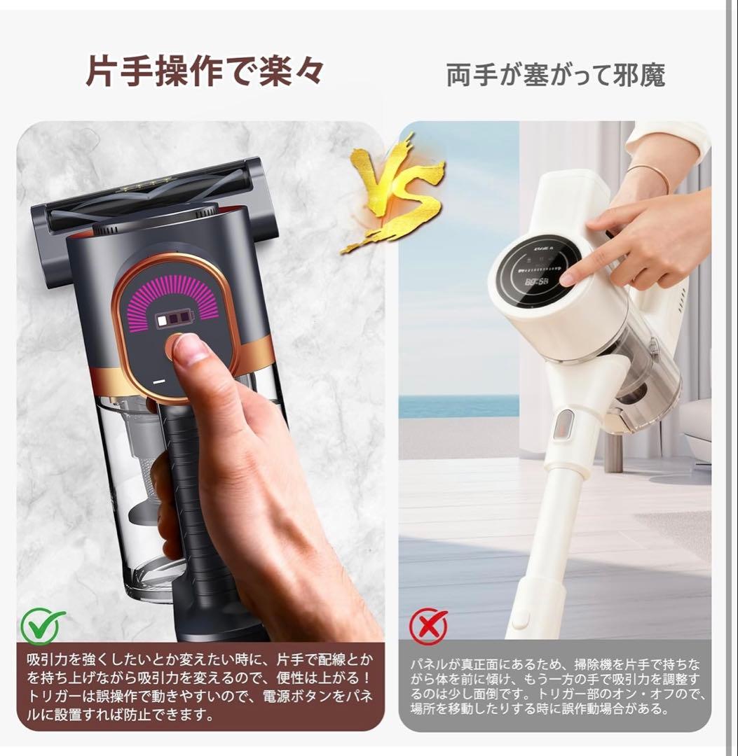 90Kpa超強力吸引❗️掃除機 コードレス 55分連続稼働 自立式 同クラス最軽量