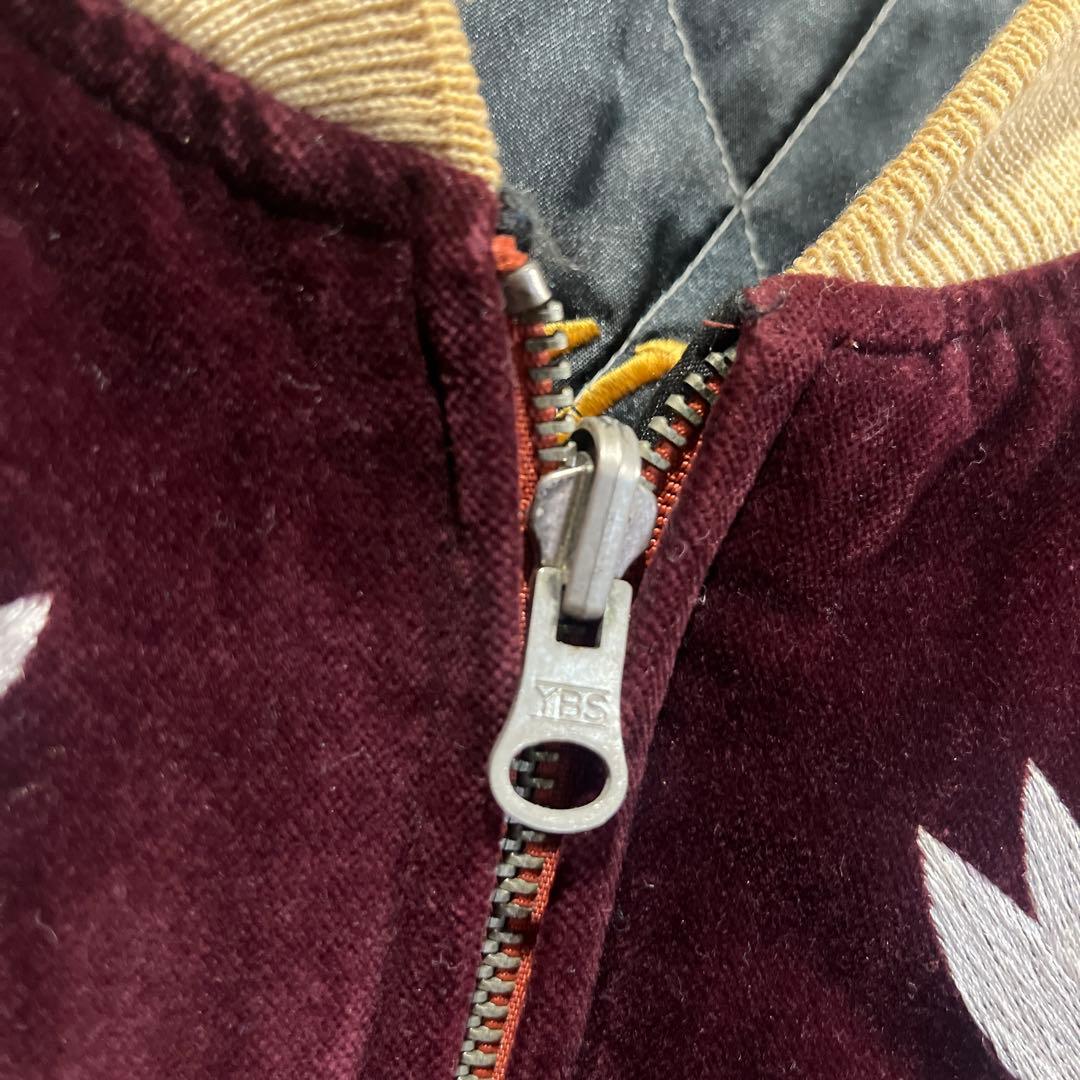 ベロア スカジャン 刺繍 鷲 龍 別珍 えんじ Y2K リバーシブル