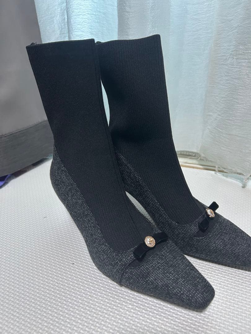 RANDA パールリボンニットドッキングブーツ