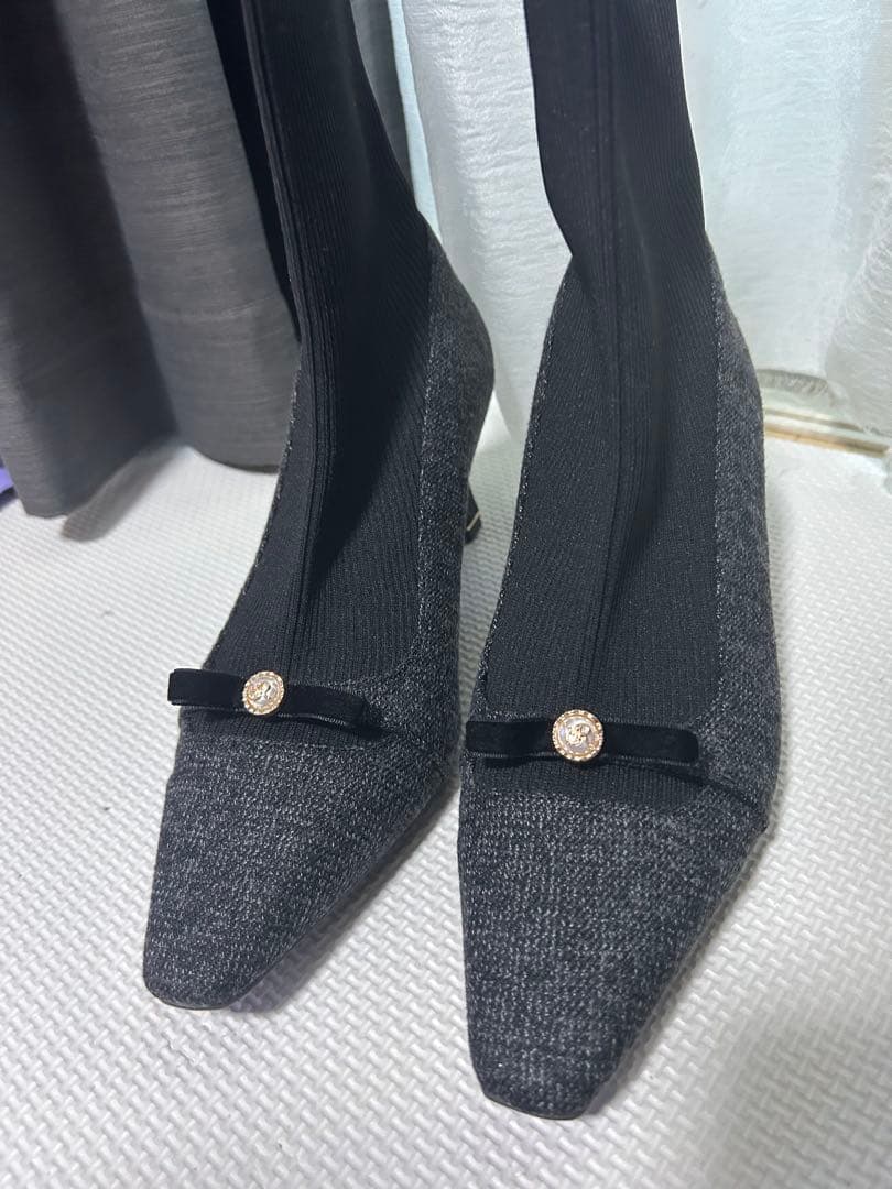 RANDA パールリボンニットドッキングブーツ