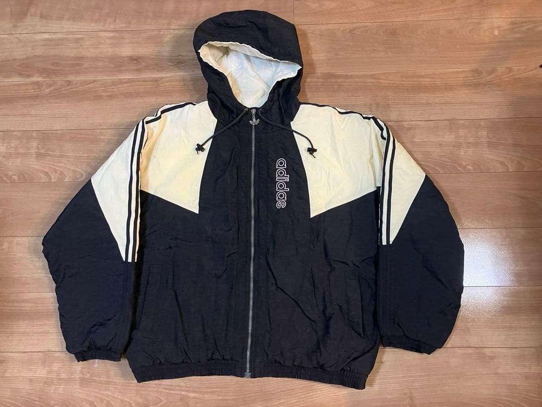 old adidas 古着 80s 刺繍ロゴ 中綿アウター 黒ジャケット 常田