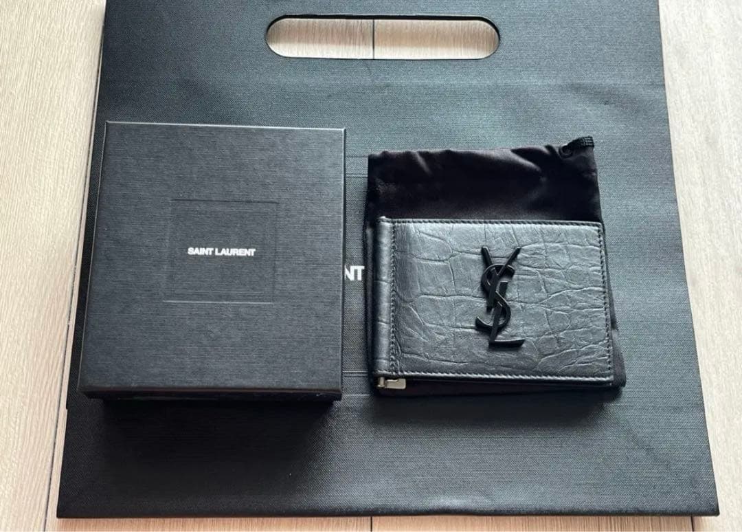 【本日限定未使用】SAINT LAURENT クロコ型押し マネークリップ