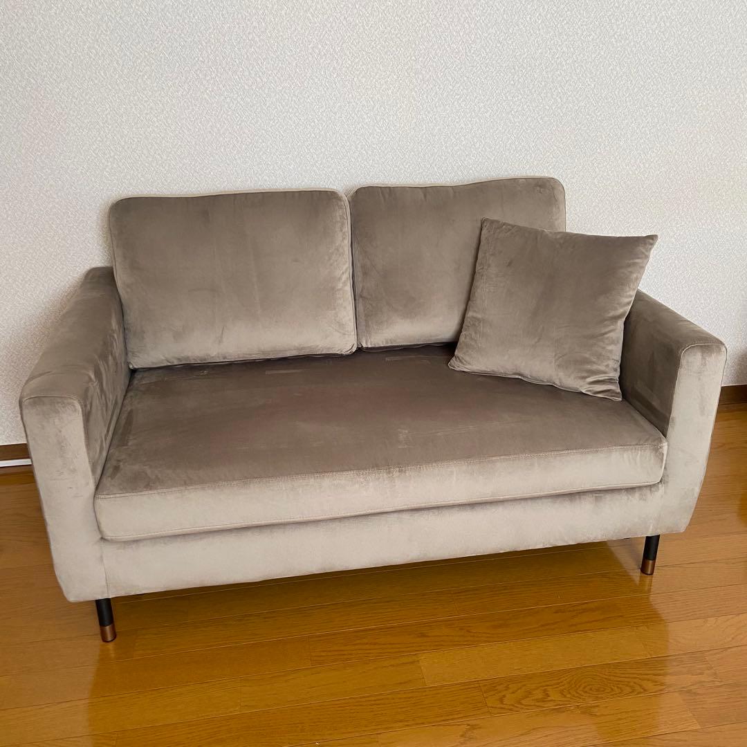 2人掛けソファ グレージュ ベロア調