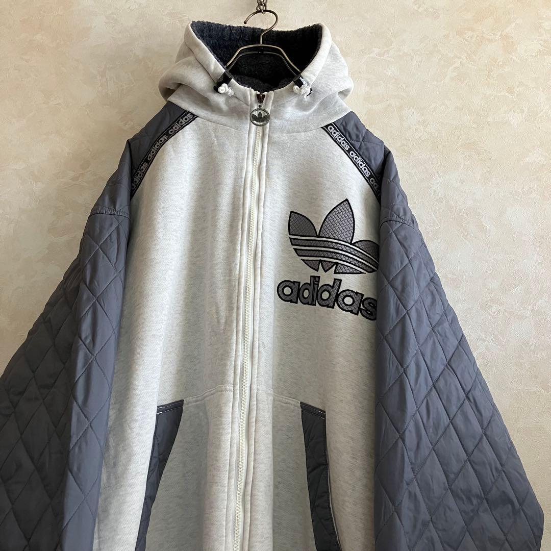 希少 90's 日本製 オールドアディダス 刺繍ロゴ インナーボアパーカー XL