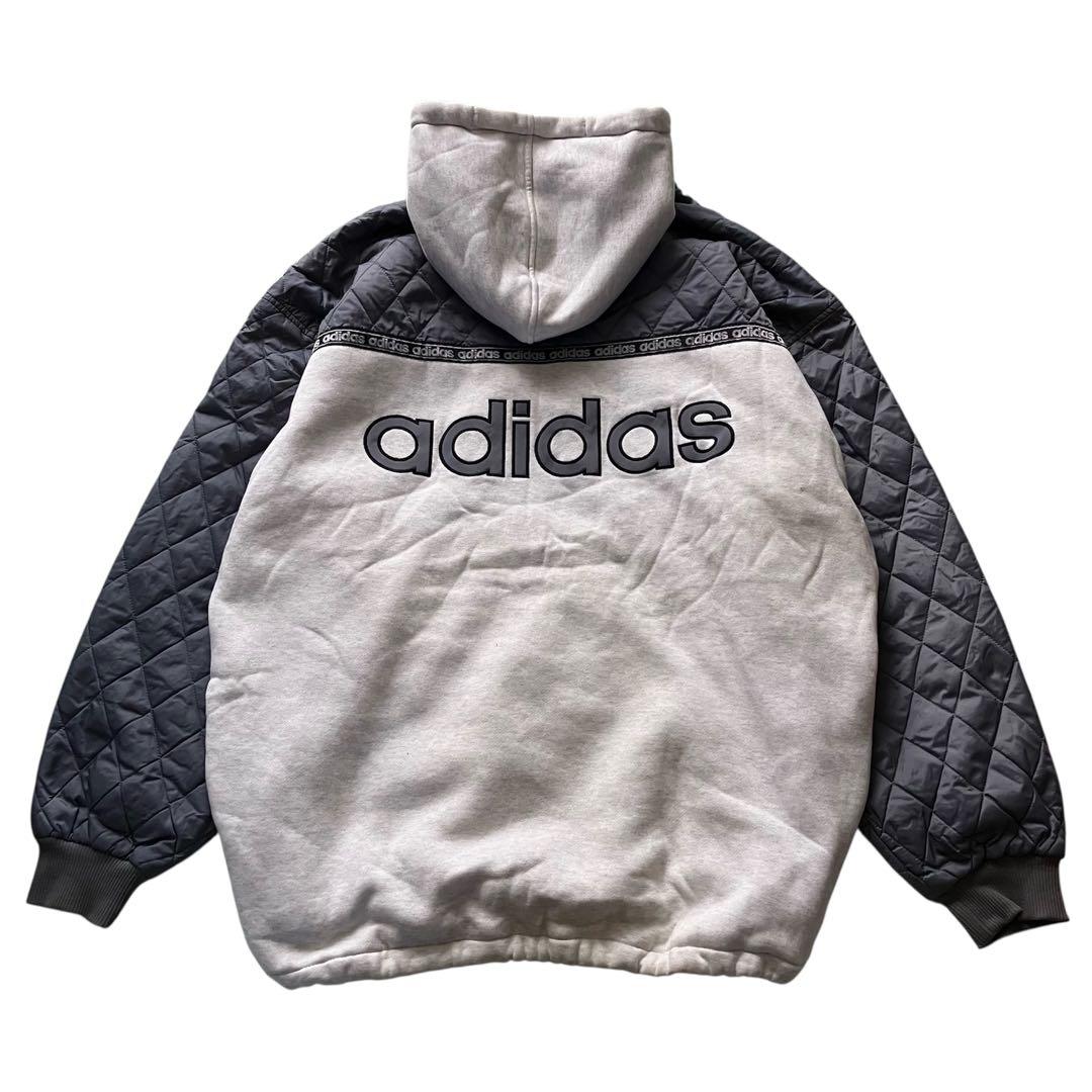 希少 90's 日本製 オールドアディダス 刺繍ロゴ インナーボアパーカー XL