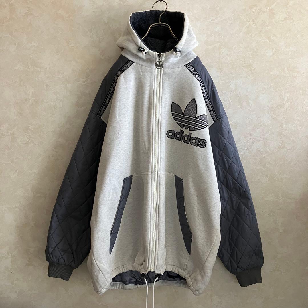 希少 90's 日本製 オールドアディダス 刺繍ロゴ インナーボアパーカー XL